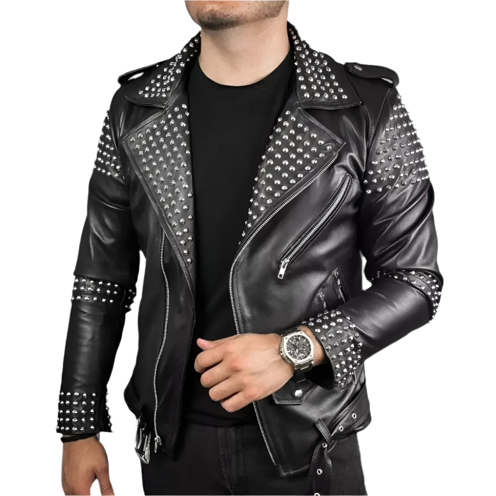 Mens Studded Leather Motorcycle Jacket - Riders Republic UK