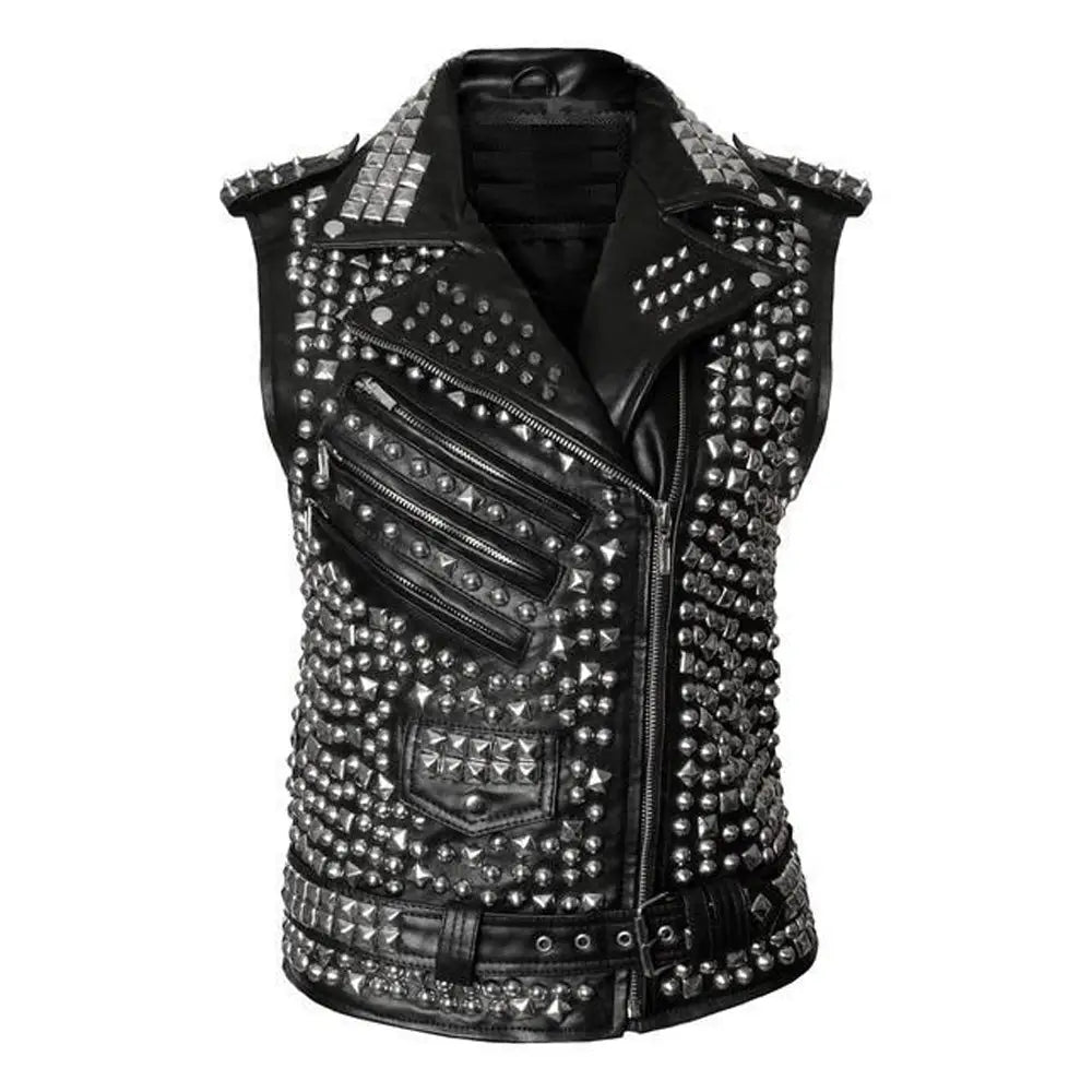Mens Studded Leather Vest - Riders Republic UK