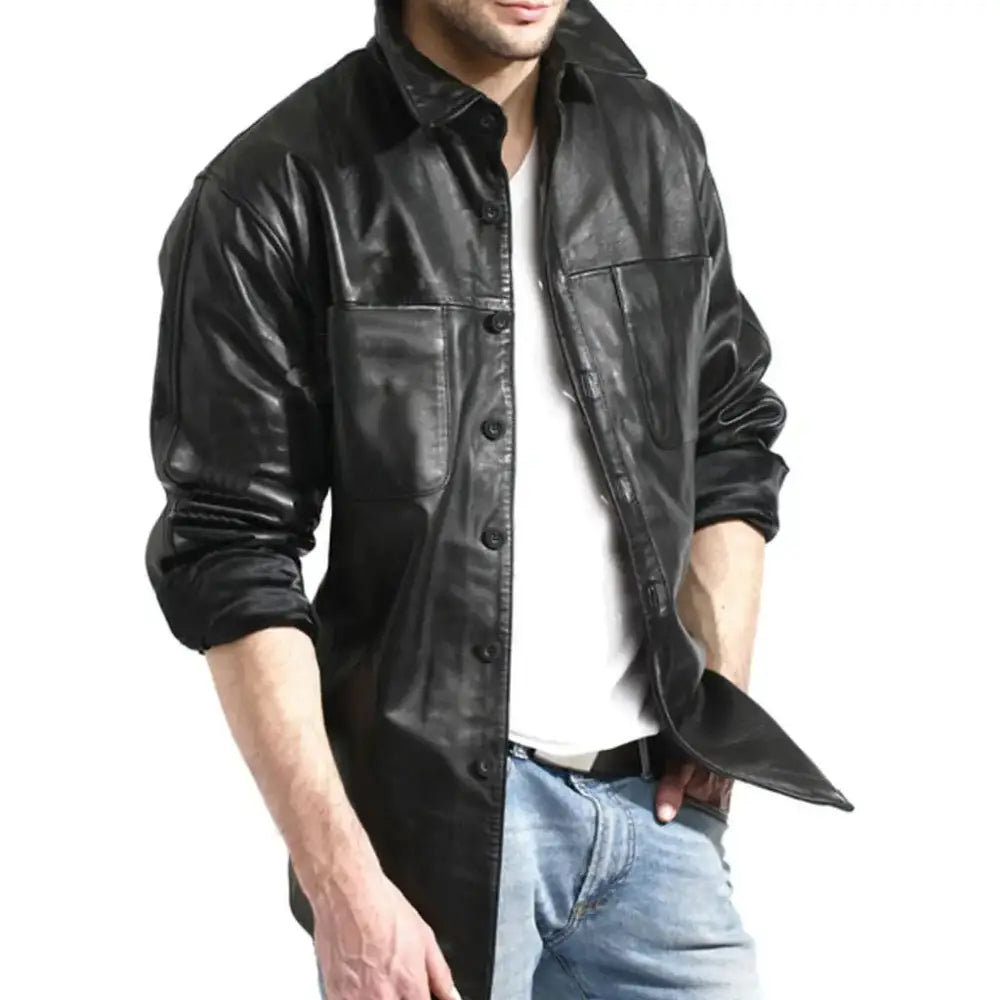 Mens Lambskin Leather Shirt - Riders Republic UK
