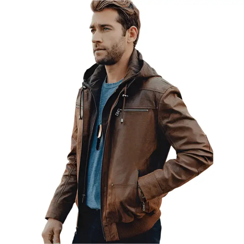 Mens Suede Hooded Leather Jacket - Riders Republic UK