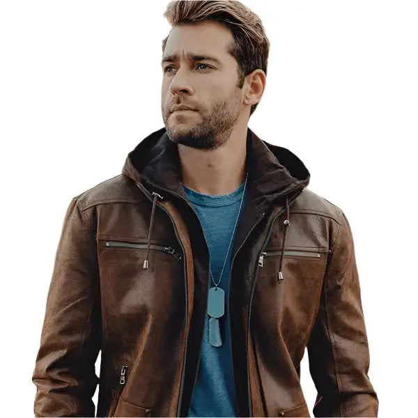 Mens Suede Hooded Leather Jacket - Riders Republic UK
