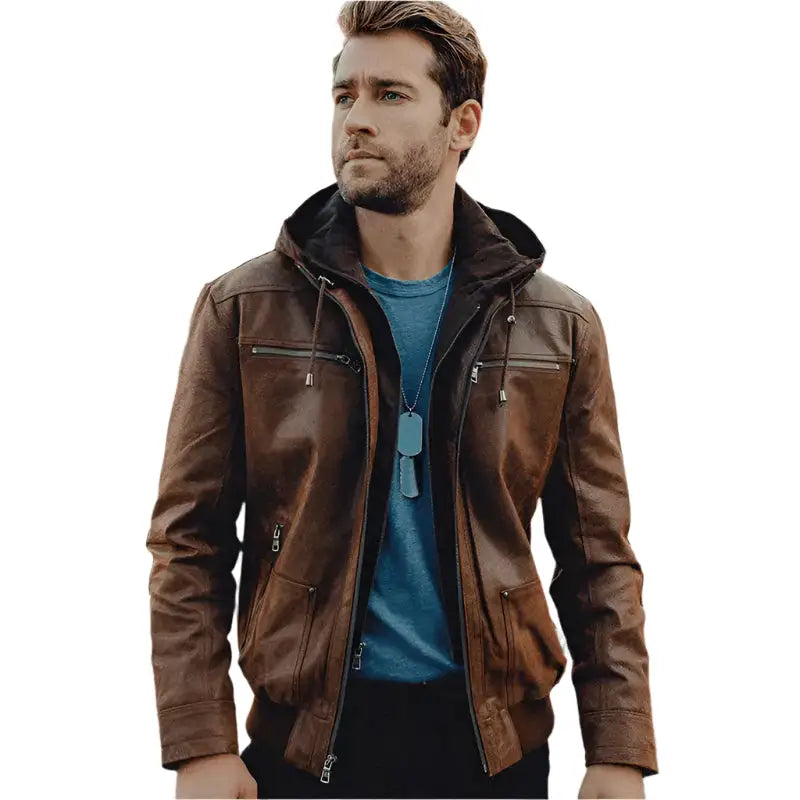 Mens Suede Hooded Leather Jacket - Riders Republic UK
