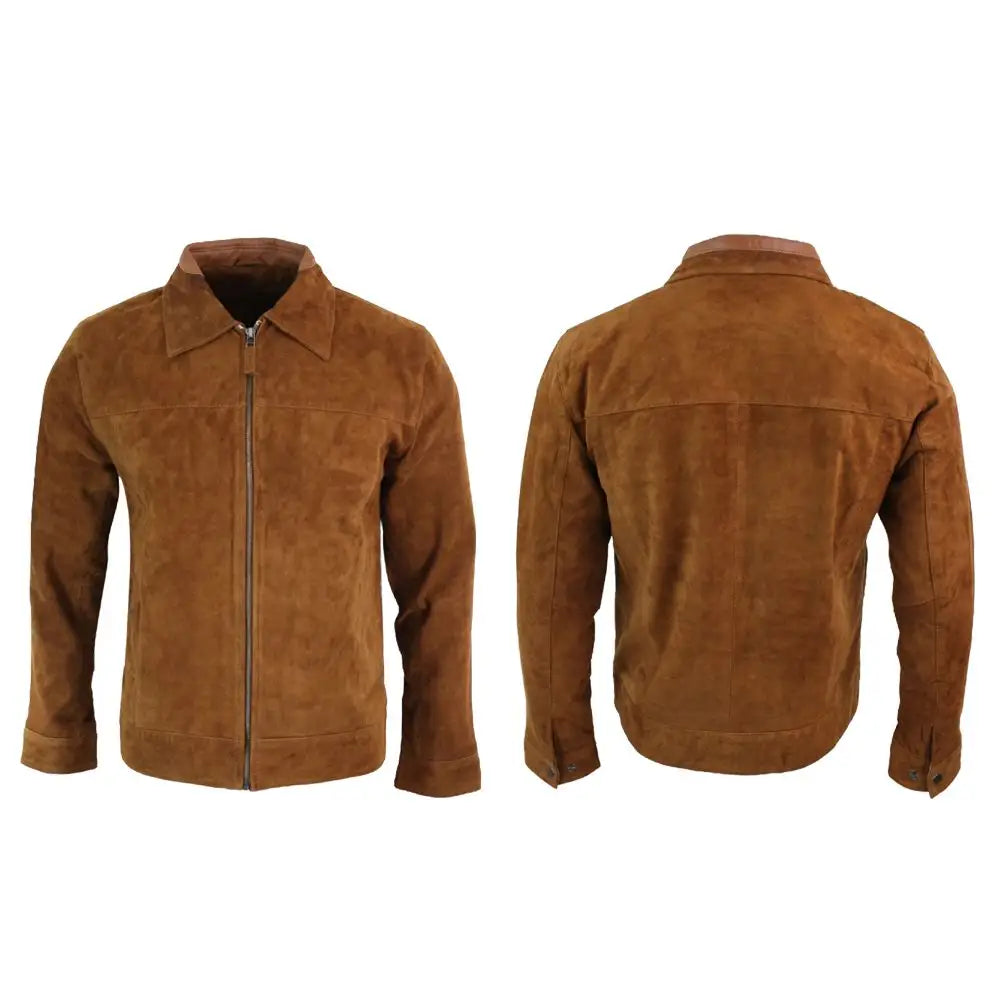 Mens Brown Suede Leather Biker Jacket - Riders Republic UK