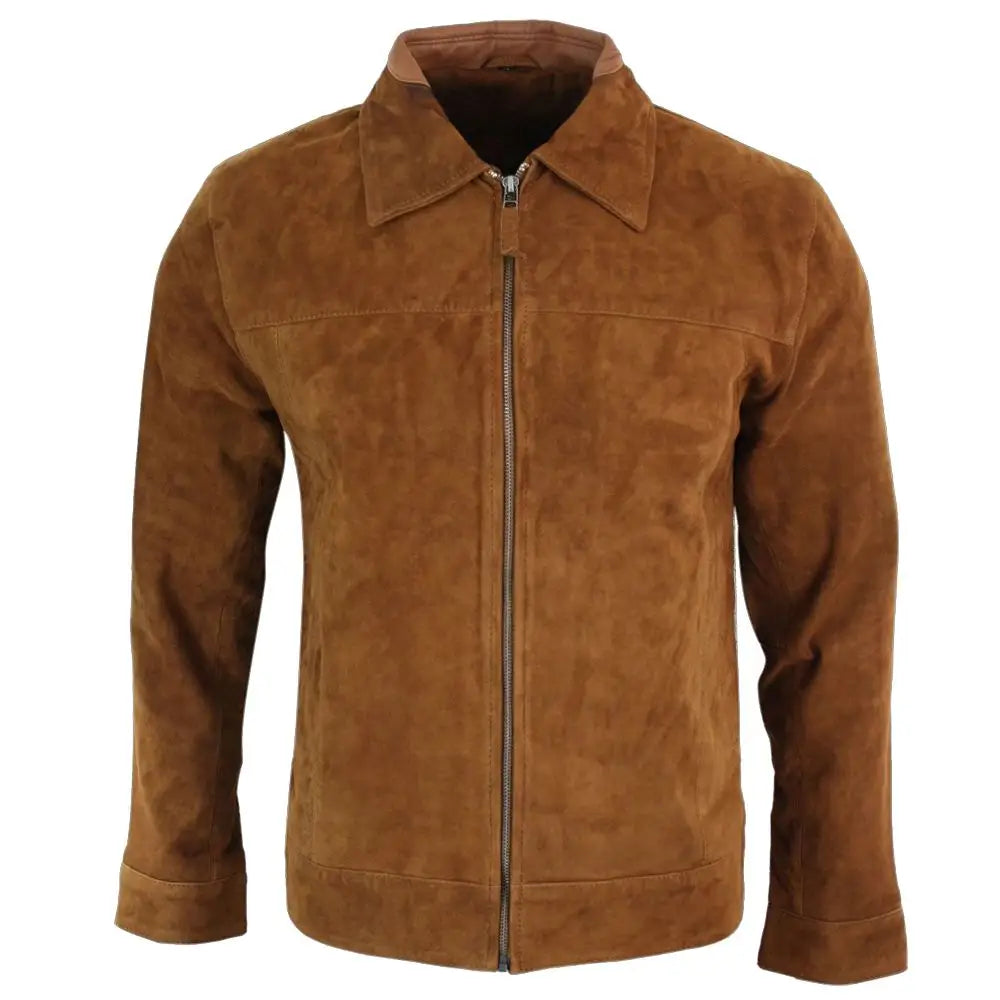 Mens Brown Suede Leather Biker Jacket - Riders Republic UK