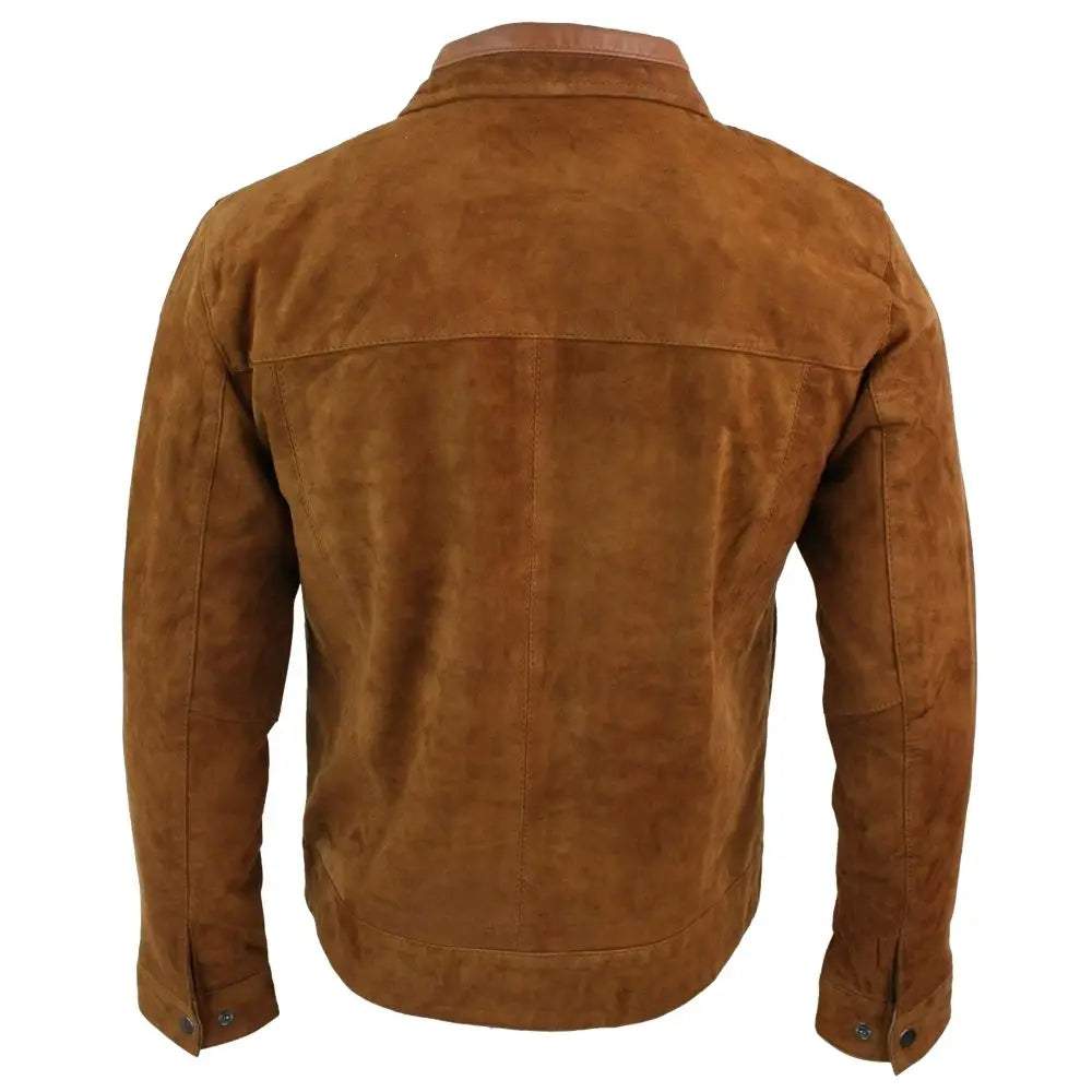Mens Brown Suede Leather Biker Jacket - Riders Republic UK
