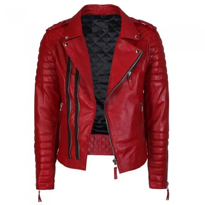 Men Supreme Red Biker Leather Jacket - Riders Republic UK