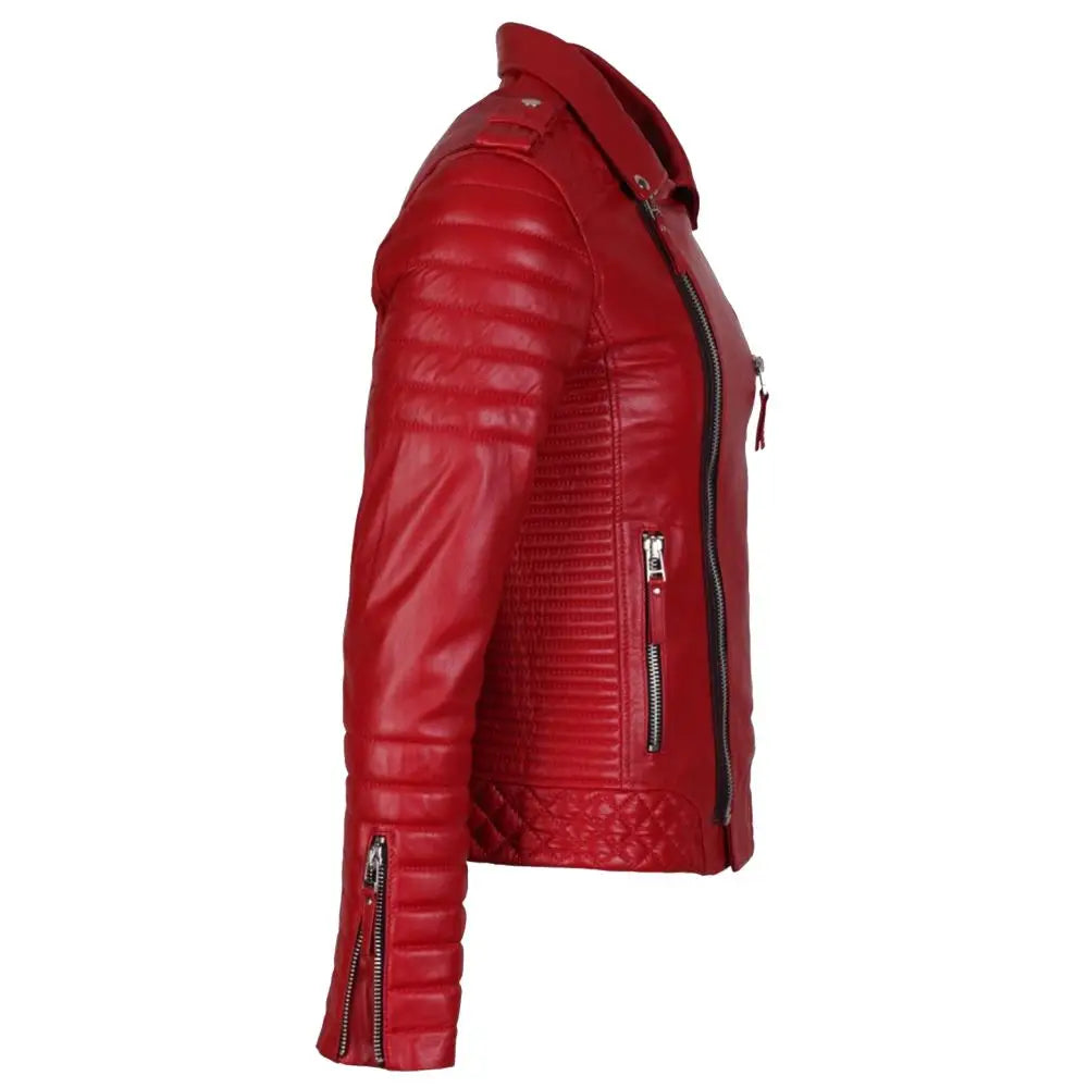 Men Supreme Red Biker Leather Jacket - Riders Republic UK