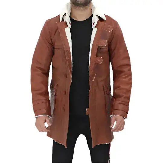 Mens Tan Bane Shearling Trench Coat - Riders Republic UK