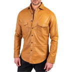 Tan Brown Lambskin Leather Shirt - Riders Republic UK