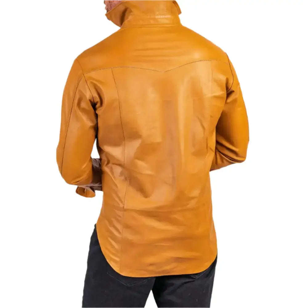 Tan Brown Lambskin Leather Shirt - Riders Republic UK