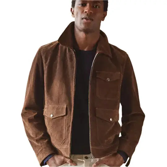 Mens Tan Brown Suede Bomber Jacket - Riders Republic UK