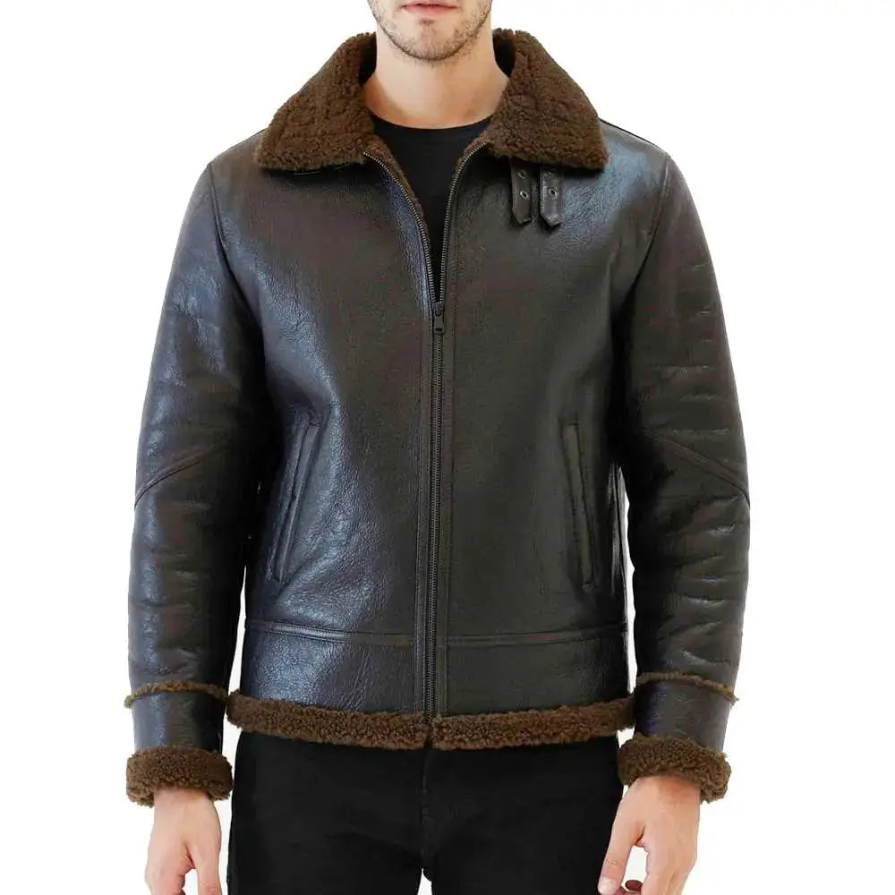 Tobacco Brown Mens Aviator Shearling Bomber Jacket - Riders Republic UK