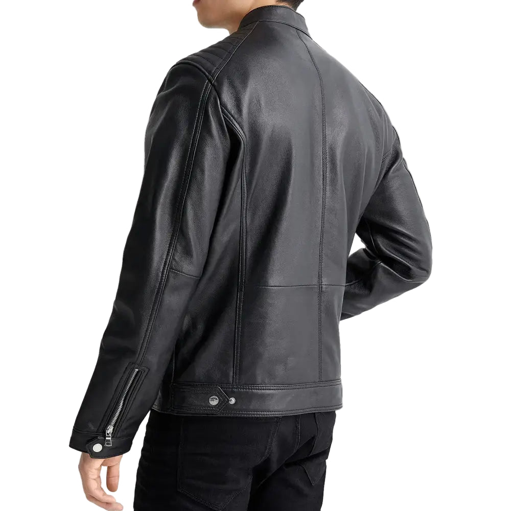 Mens Top Stitched Black Biker Jacket - Riders Republic UK
