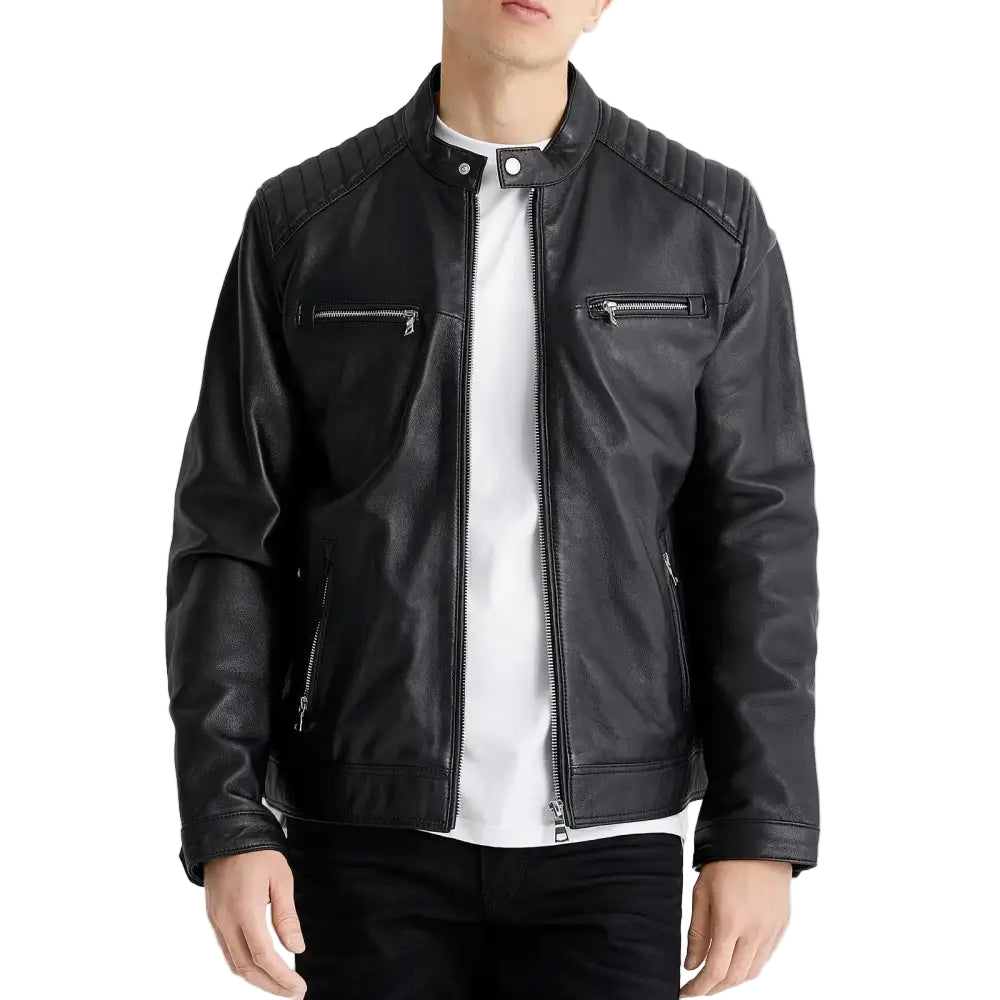 Mens Top Stitched Black Biker Jacket - Riders Republic UK