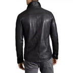 Men’s genuine sheepskin leather shirt with satin lining and smooth black finish