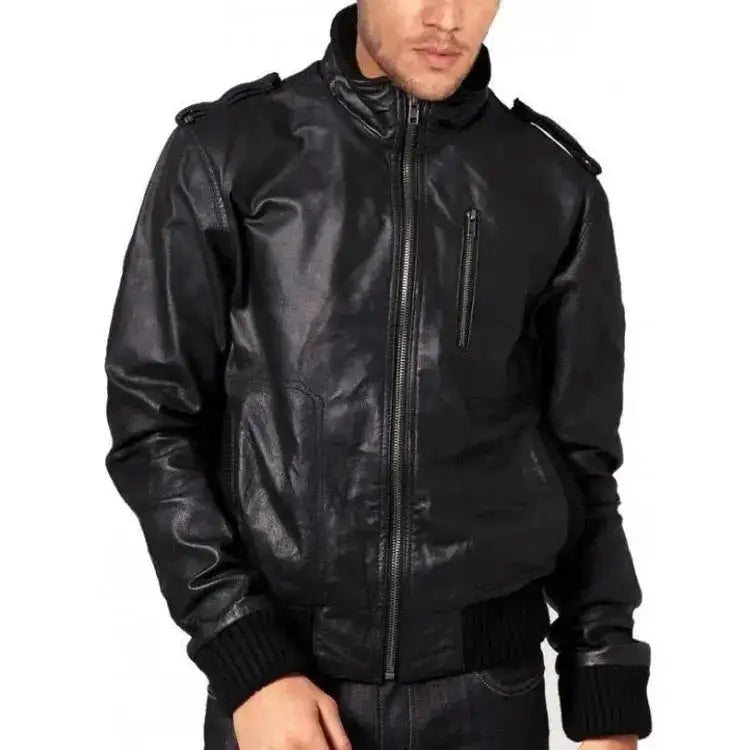 Black Sheepskin Leather Bomber Jacket - Riders Republic UK