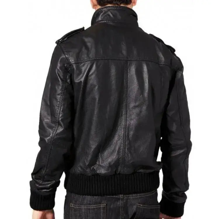 Black Sheepskin Leather Bomber Jacket - Riders Republic UK