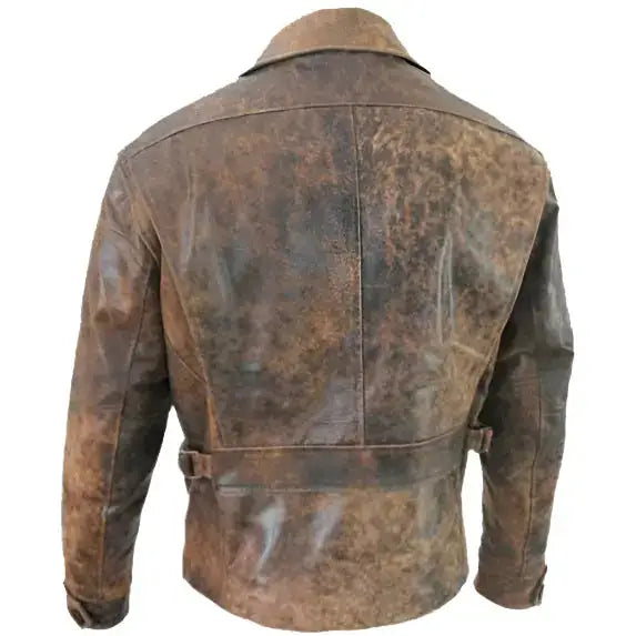 Mens Vintage 70s Biker Leather Jacket Brown - Riders Republic UK