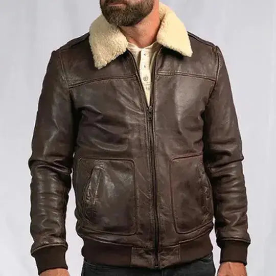 Brown Lambskin Leather Bomber Jacket - Riders Republic UK