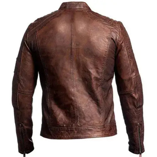 Mens Vintage Brown Leather Cafe Racer Jacket - Riders Republic UK
