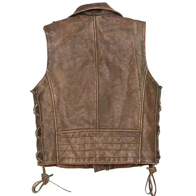 Mens Vintage Brown Leather Vest - Riders Republic UK