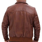 Mens Vintage Brown Leather Bomber Jacket - Riders Republic UK