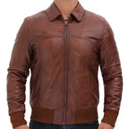 Mens Vintage Brown Leather Bomber Jacket - Riders Republic UK