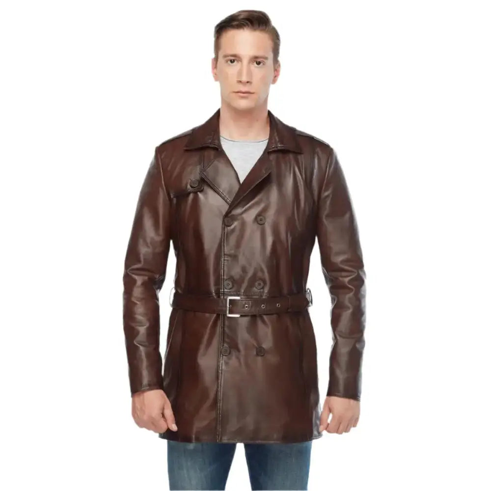 Vintage Brown Leather Trench Coat Men - Riders Republic UK