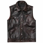 Brown Waxy Antique Leather Vest - Riders Republic UK