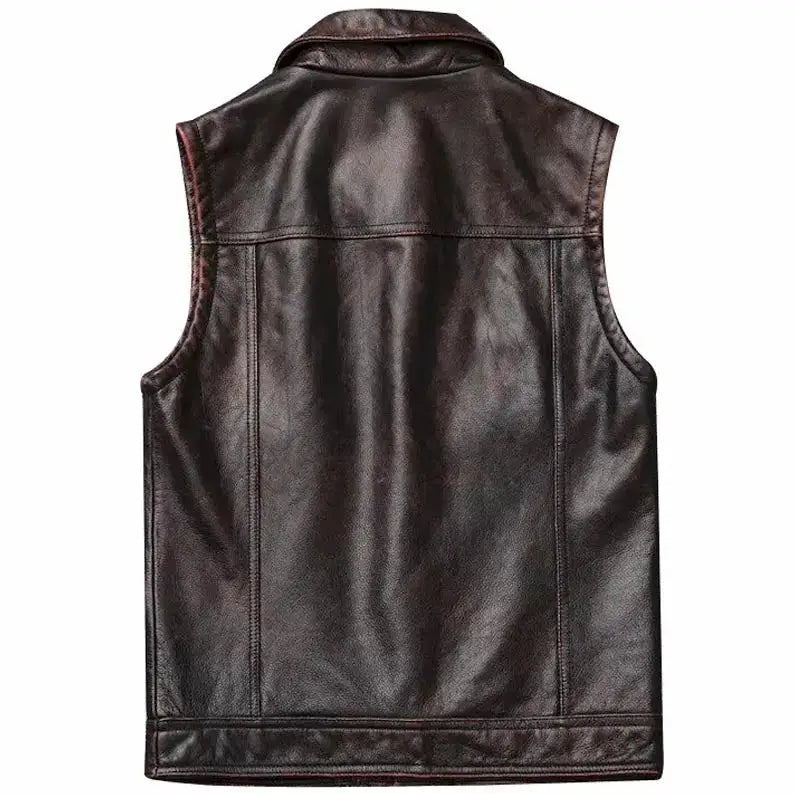 Brown Waxy Antique Leather Vest - Riders Republic UK