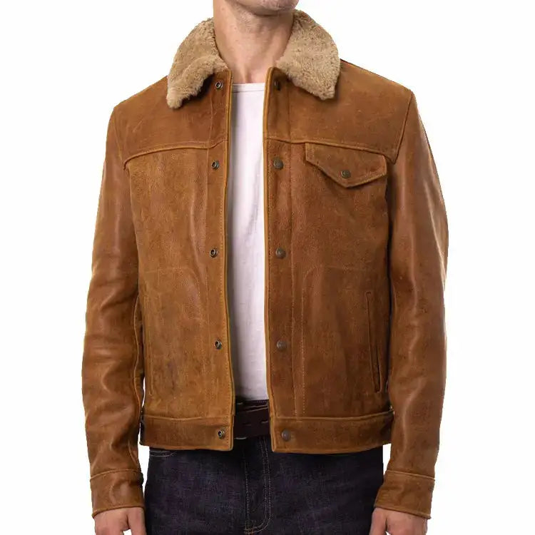 Mens Vintage Buffalo Leather Trucker Jacket - Riders Republic UK