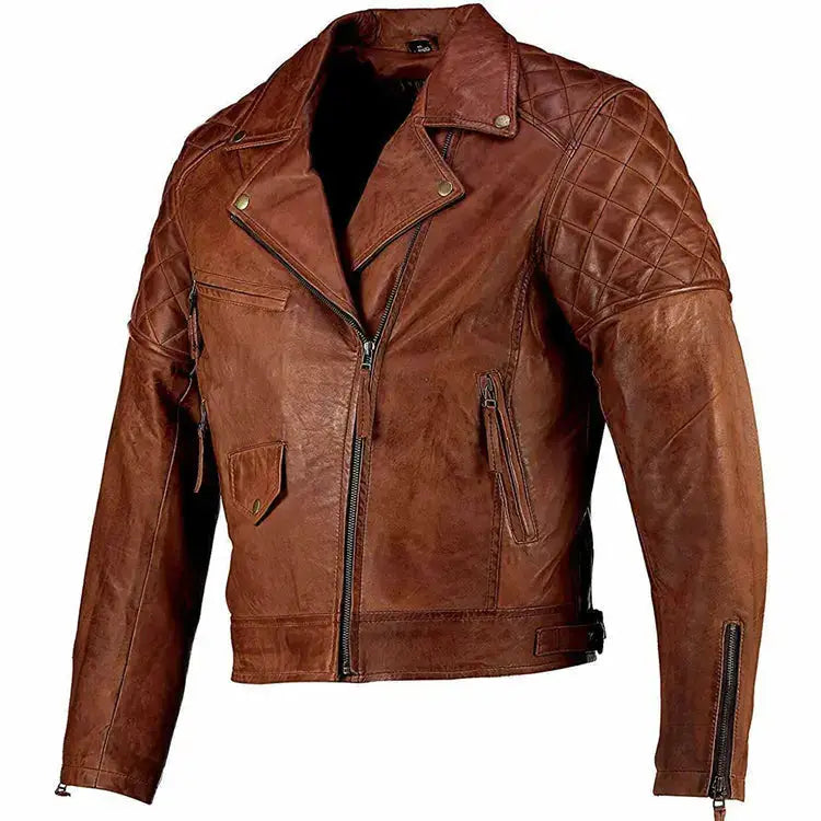 Mens Vintage Brown Leather Jacket - Riders Republic UK