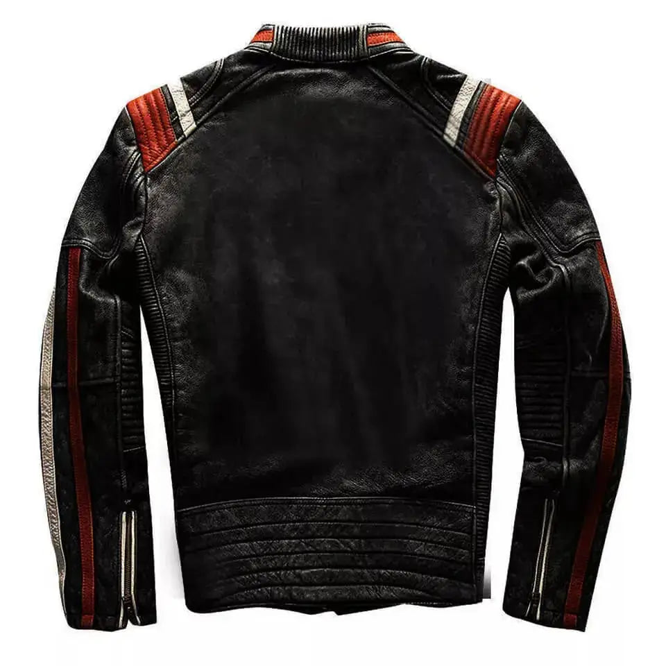 Mens Vintage Distressed Cafe Racer Leather Jacket - Riders Republic UK