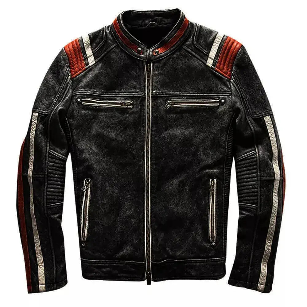 Mens Vintage Distressed Cafe Racer Leather Jacket - Riders Republic UK