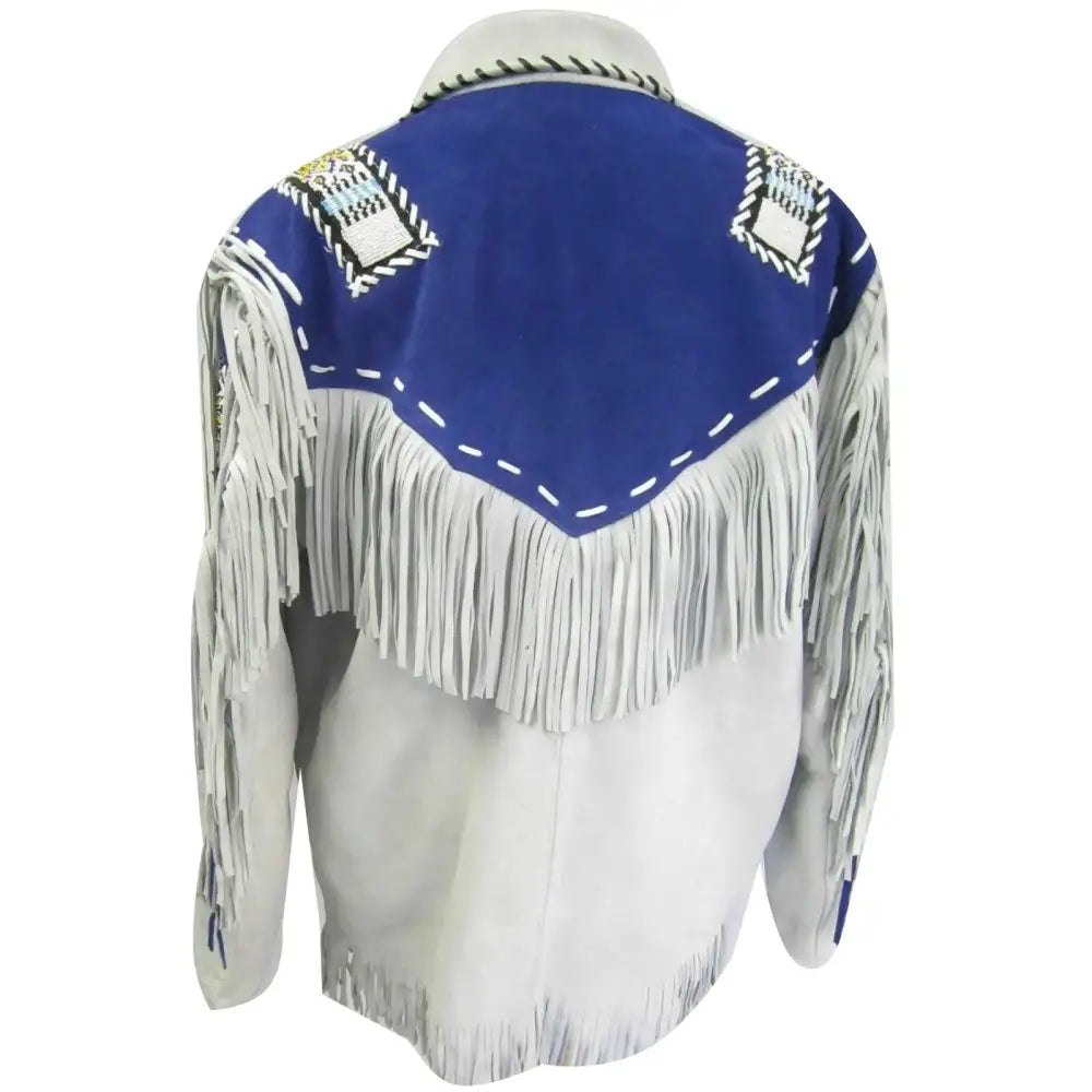 Mens White and Blue Suede Western Jacket - Riders Republic UK