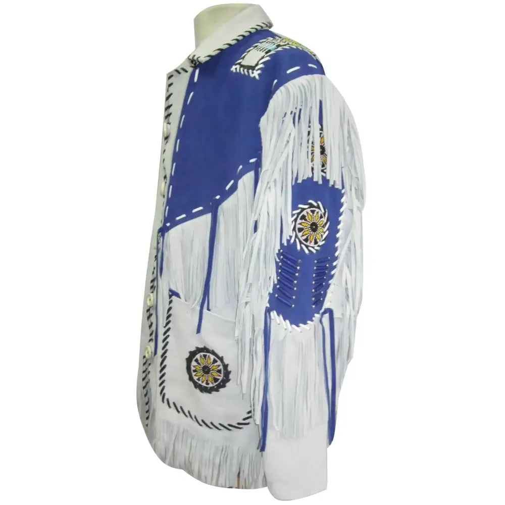 Mens White and Blue Suede Western Jacket - Riders Republic UK