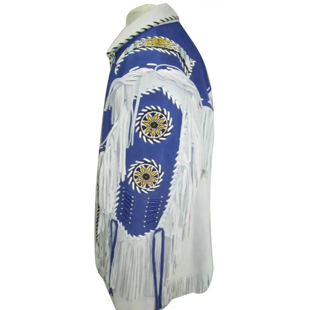 Mens White and Blue Suede Western Jacket - Riders Republic UK