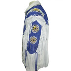Mens White and Blue Suede Western Jacket - Riders Republic UK