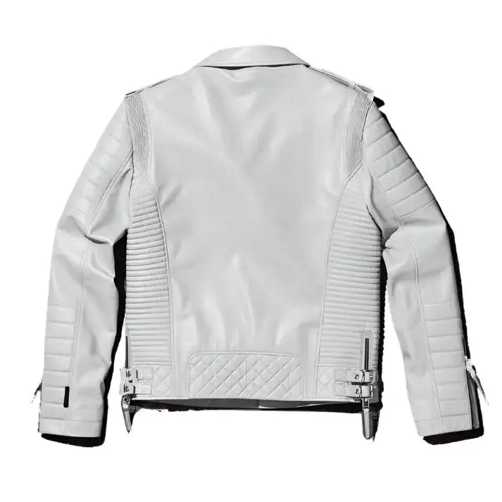 Men White Pearl Leather Biker Jacket - Riders Republic UK