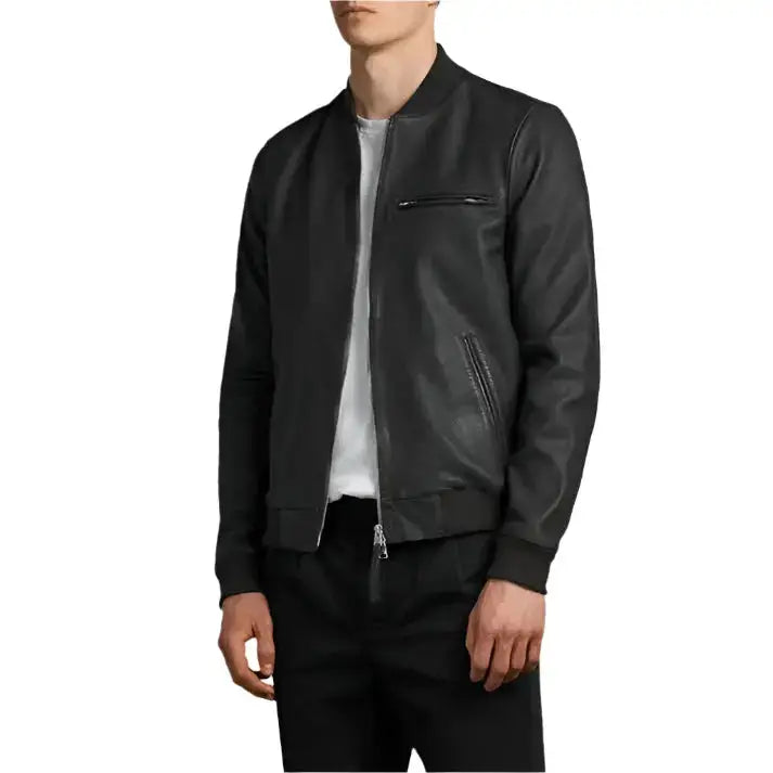 Mens Wilt Black Leather Bomber Jacket - Riders Republic UK
