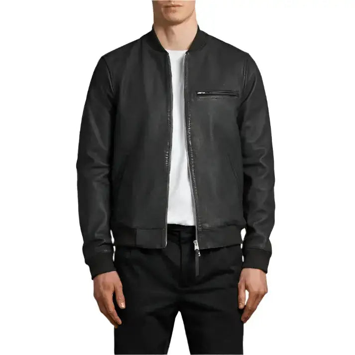 Mens Wilt Black Leather Bomber Jacket - Riders Republic UK