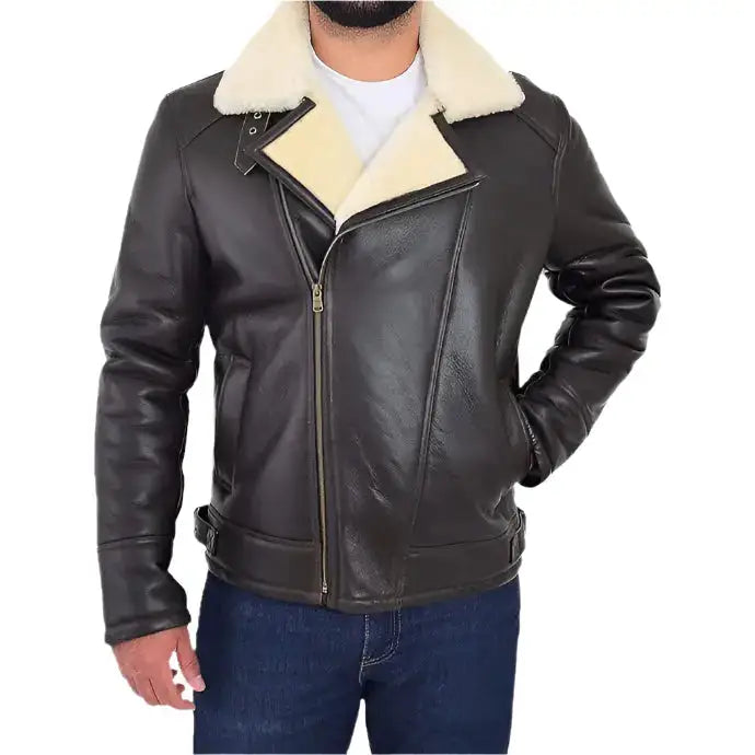 Mens X Zip Shearling Aviator Bomber Jacket - Riders Republic UK
