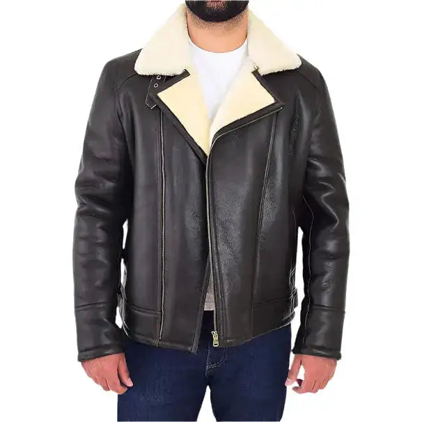 Mens X Zip Shearling Aviator Bomber Jacket - Riders Republic UK