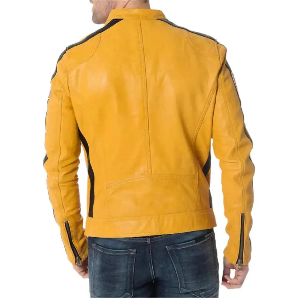 Mens Yellow Leather Biker Jacket - Riders Republic UK