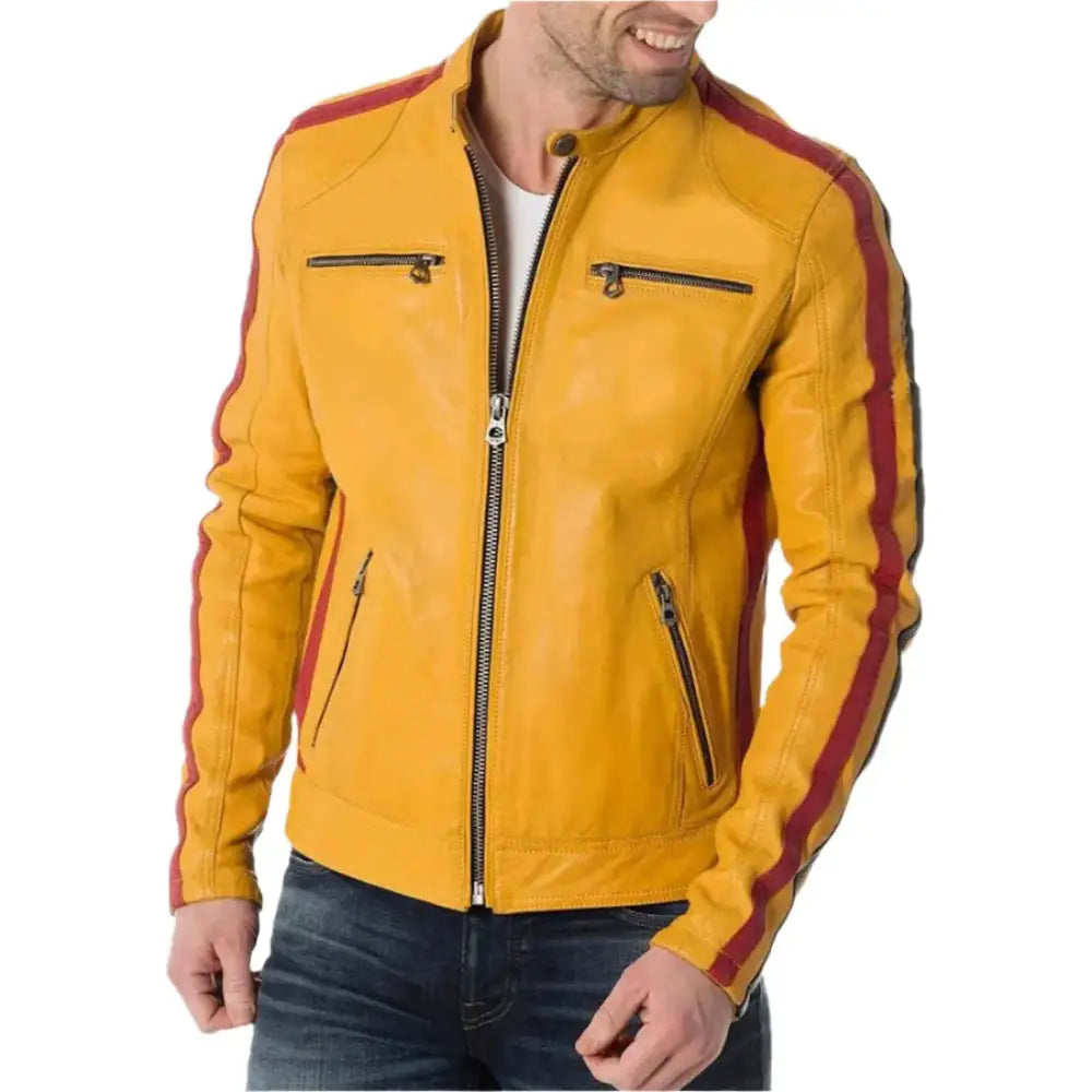 Mens Yellow Leather Biker Jacket - Riders Republic UK
