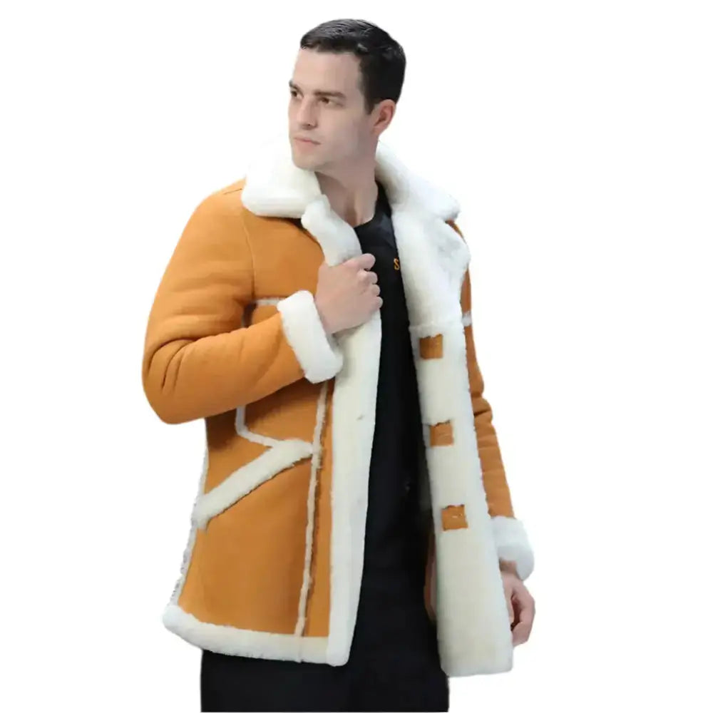 Mens Yellow Shearling B7 Military Coat - Riders Republic UK