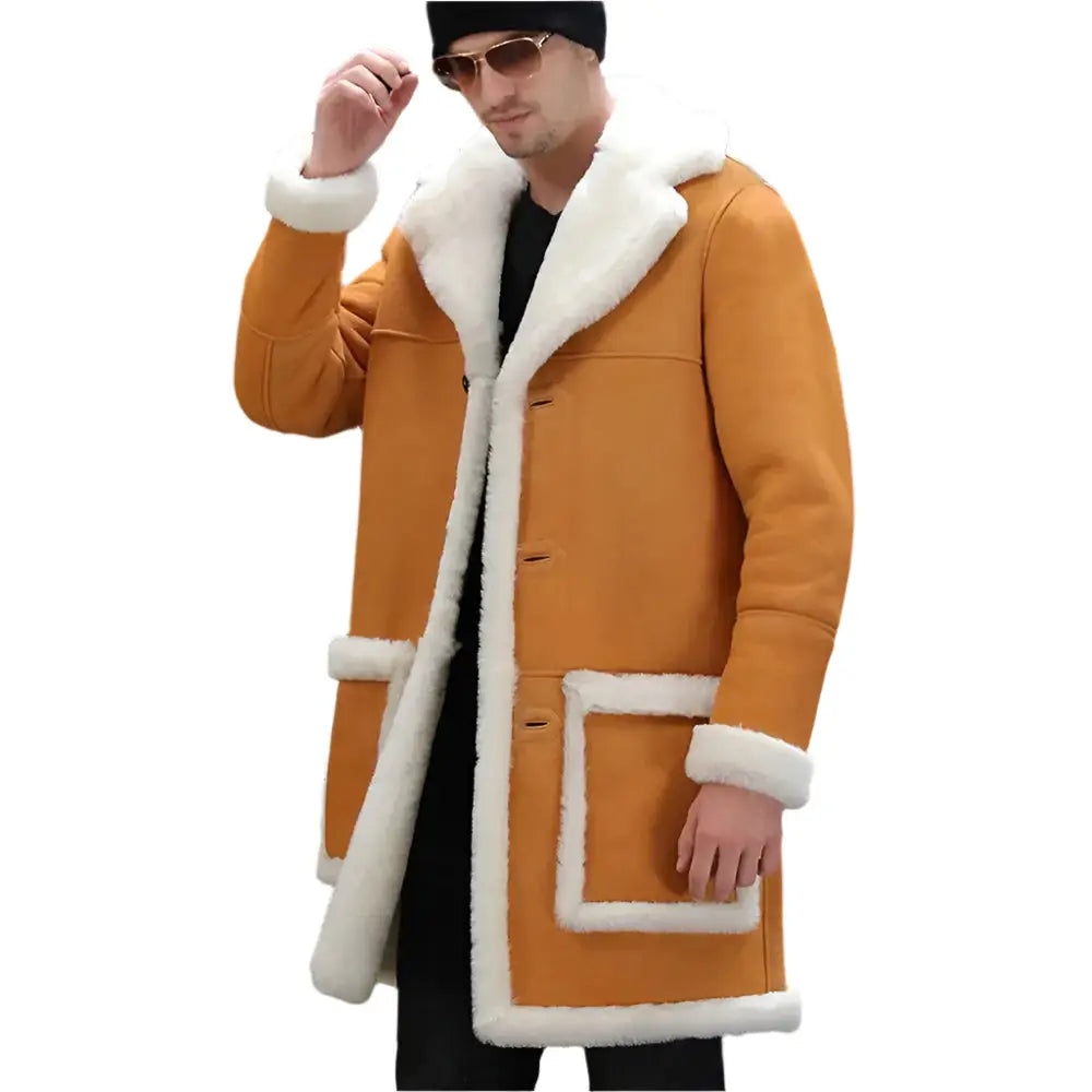 Mens Yellow Sheepskin Shearling Coat - Riders Republic UK