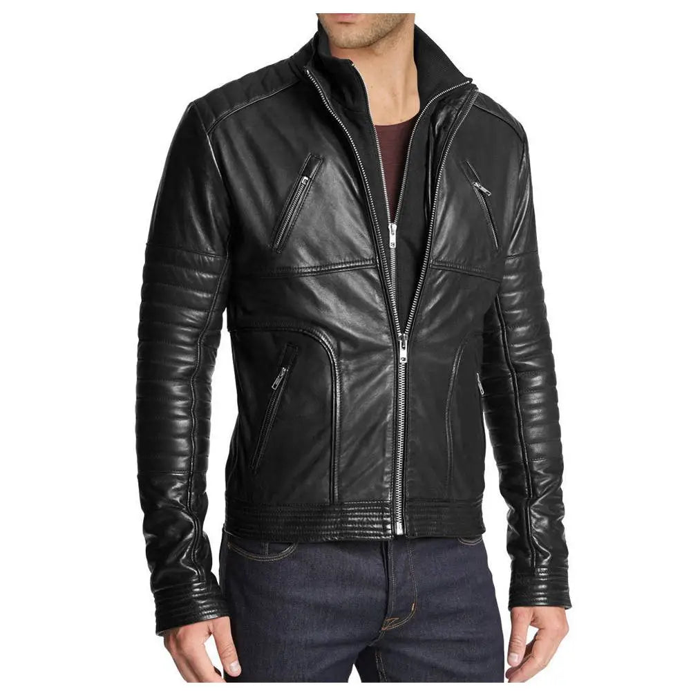 Mens Black Leather Biker Jacket - Riders Republic UK