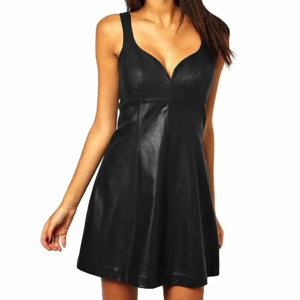 Midnight Black Leather Mini Dress - Riders Republic UK