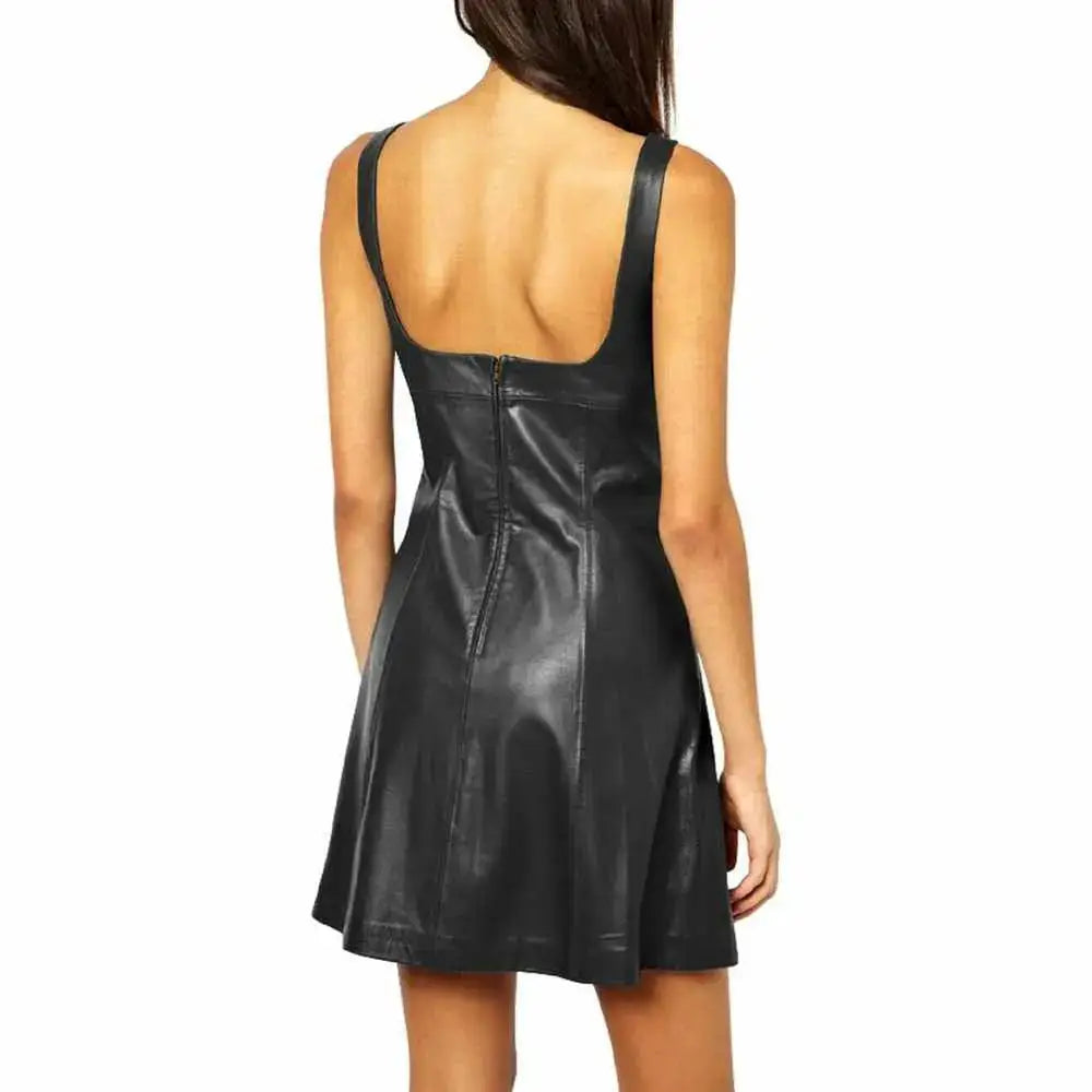 Midnight Black Leather Mini Dress - Riders Republic UK